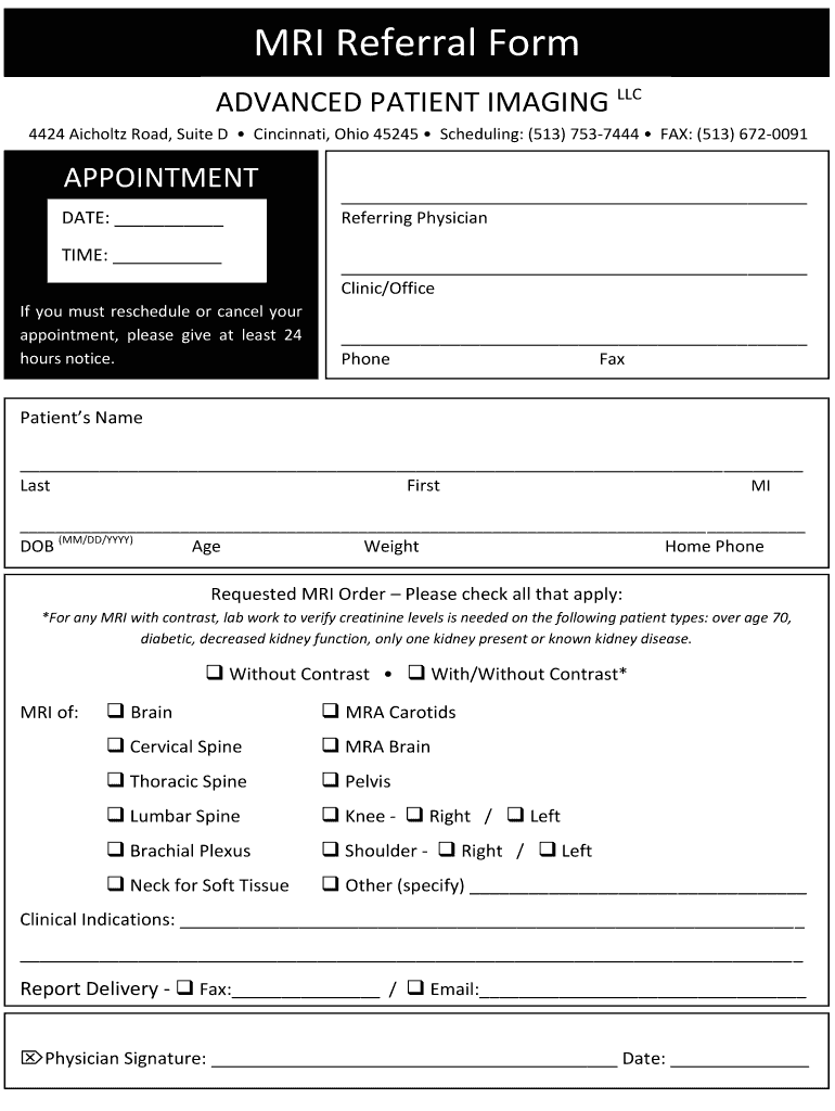 Advanced Patient Imaging  Form