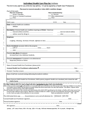 Individualized Health Care Plan Template  Form