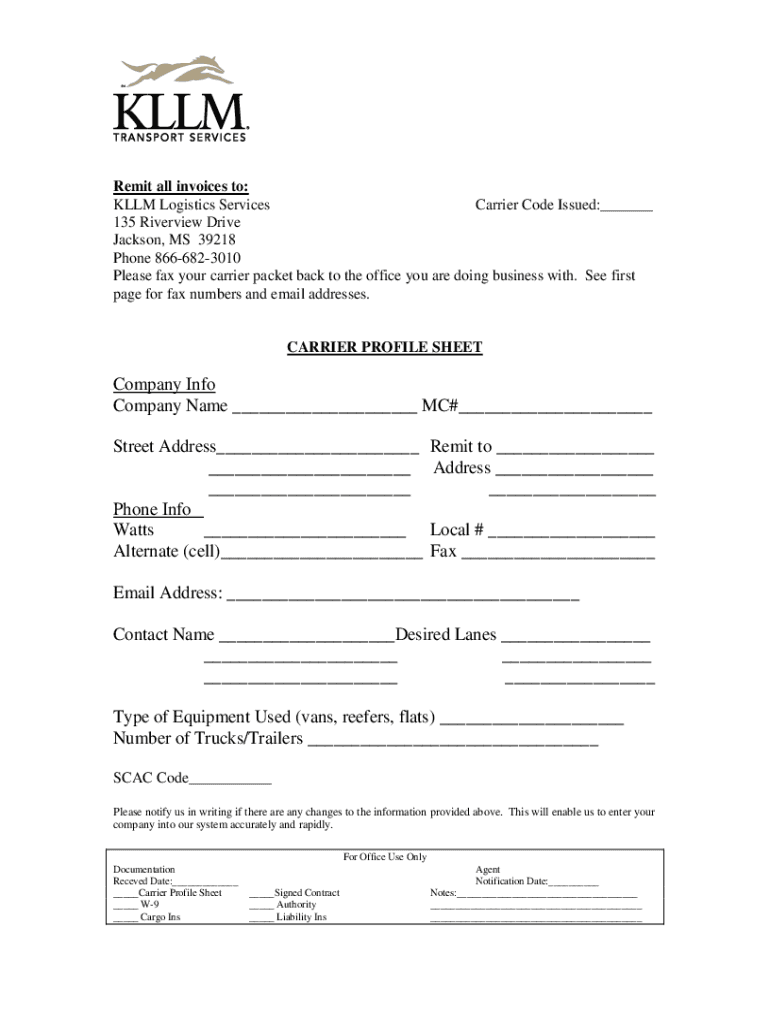 Carrier Profile Template  Form