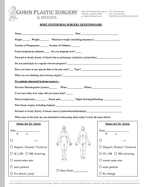 Body Contouring Surgery Questionnaire Gorin Plastic Surgery  Form