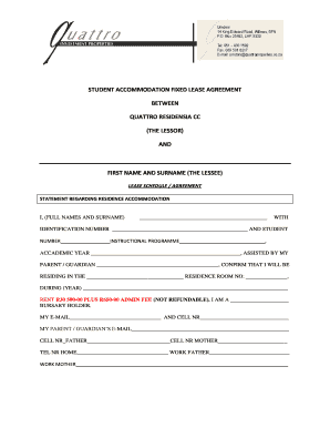 Quattro Student Accommodation  Form