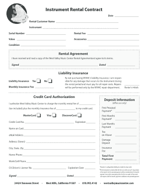 Instrument Rental Agreement Form