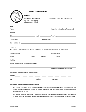 Horse Adoption Contract Template  Form
