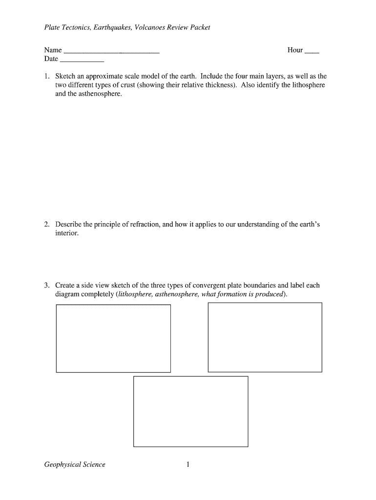 Plate Tectonics Earthquakes Volcanoes Review Packet  Berkleyschools  Form