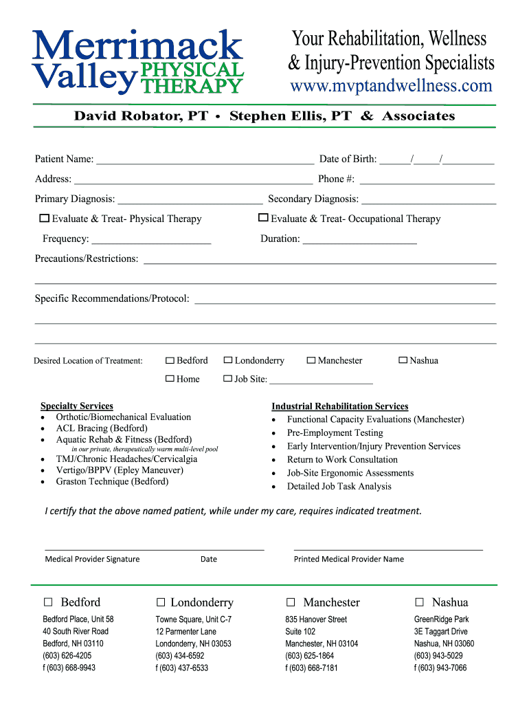 Physical Therapy Prescription Form