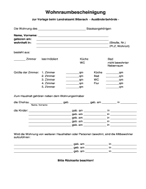 Wohnraumbescheinigung  Form