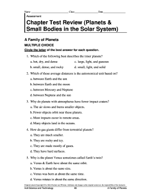 Solar System Test Review  Form