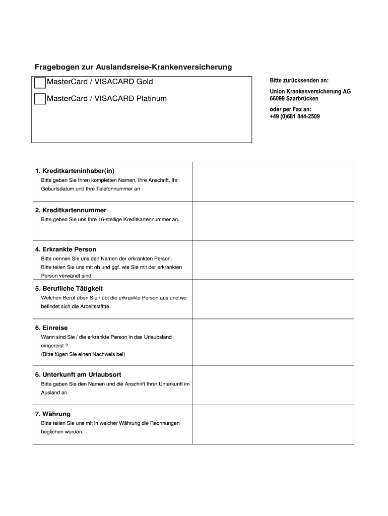 Fragebogen Zur Auslandsreise Krankenversicherung Sparkasse Oberhessen  Form