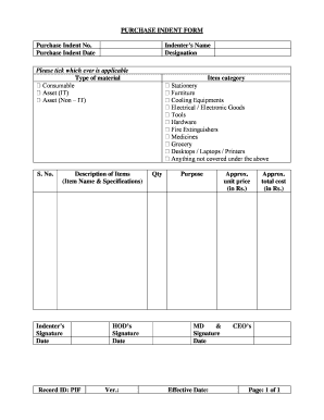 Purchase Indent Format in Excel Download