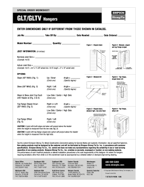 T GLTGLTV WS06 Special Order Worksheet for Simpson Product Lines GLTGLTV Hangers  Form