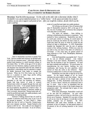 Case Study John D Rockefeller Philanthropist or Robber Baron Answers  Form