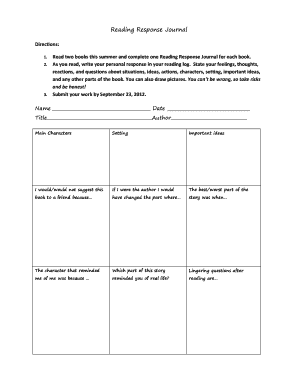 Response Journal Template  Form