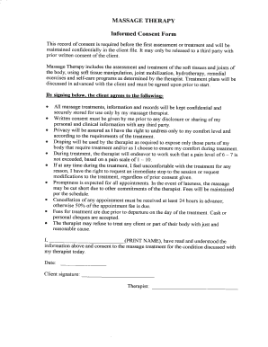 MASSAGE THERAPY Informed Consent Form Irene039s Irenes