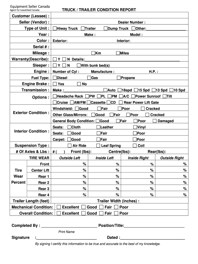 TRUCK TRAILER BCONDITION REPORTb Bb Equipment Seller  Form