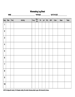 Winemaking Log Template Excel  Form
