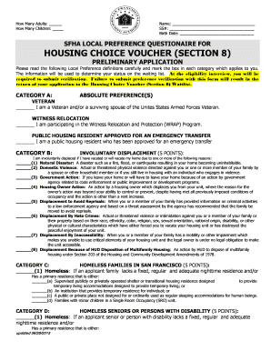 Preference Questionnaire for Housing Choice Voucher Section 8  Form