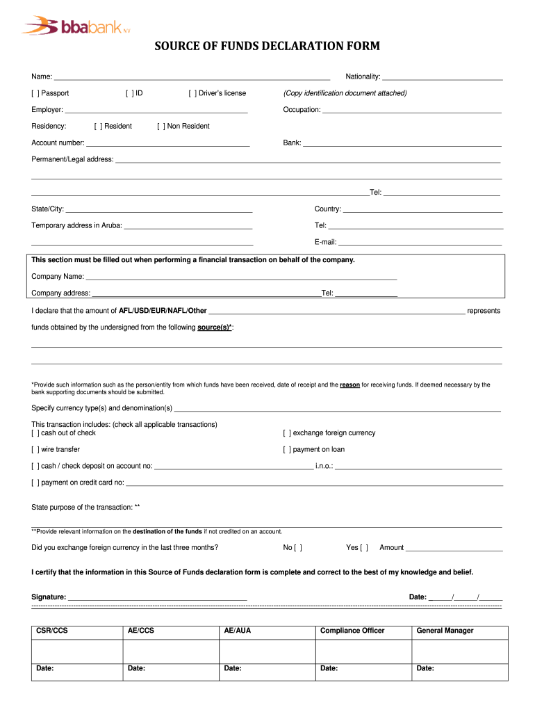 Bank Declaration Form