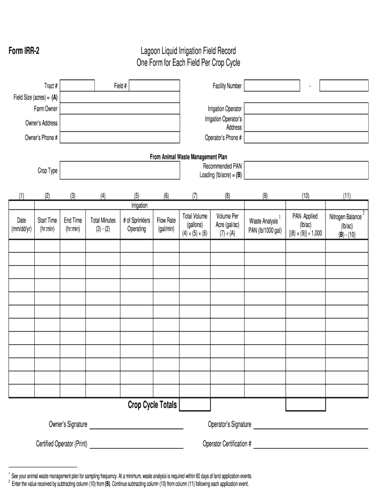 Form IRR 2 Lagoon Liquid Irrigation Field Record One Form for    Infohouse P2ric