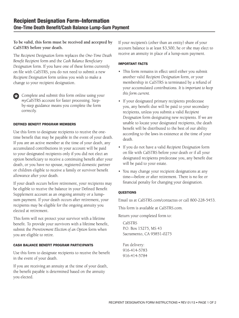 Cal STRS Recipient Designation Form  Information  4cd