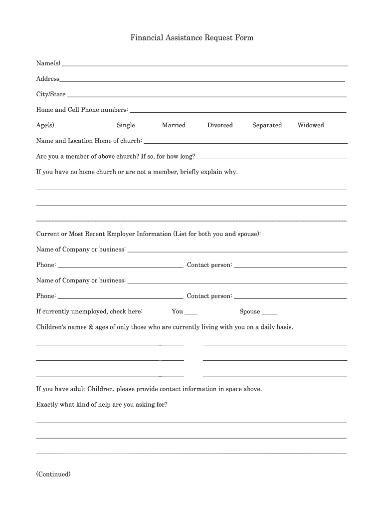 Church Application for Financial Assistance  Form