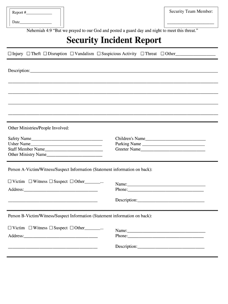 Church Incident Report  Form