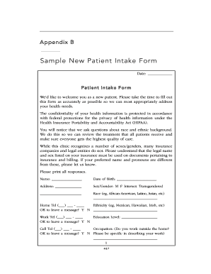 Sample Intake Form Health