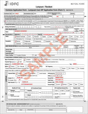 Sample Pre Filled Form Lumpsum Resident IDFC Mutual Fund