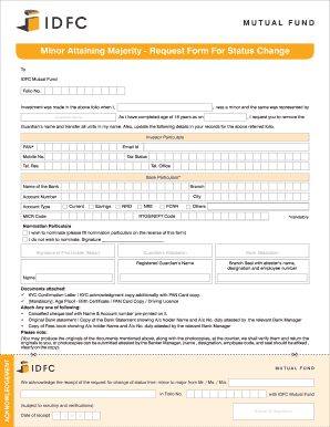 Idfc Mutual Fund Minor to Major Form