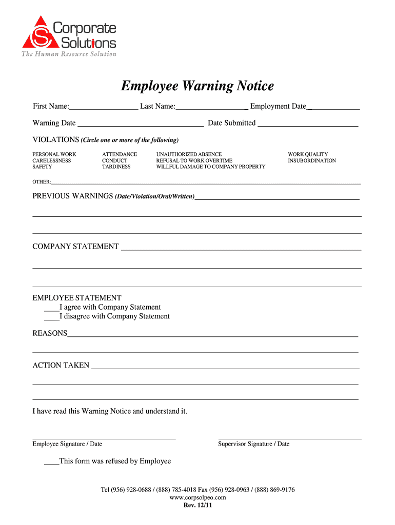  Employee Warning Notice 2011-2024
