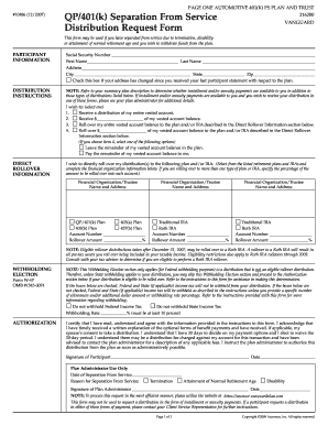 Vanguard Separation from Service Distribution Form