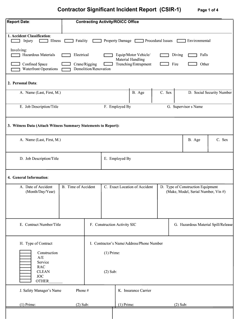 Contractor Significant Incident Report CSIR 1  Form