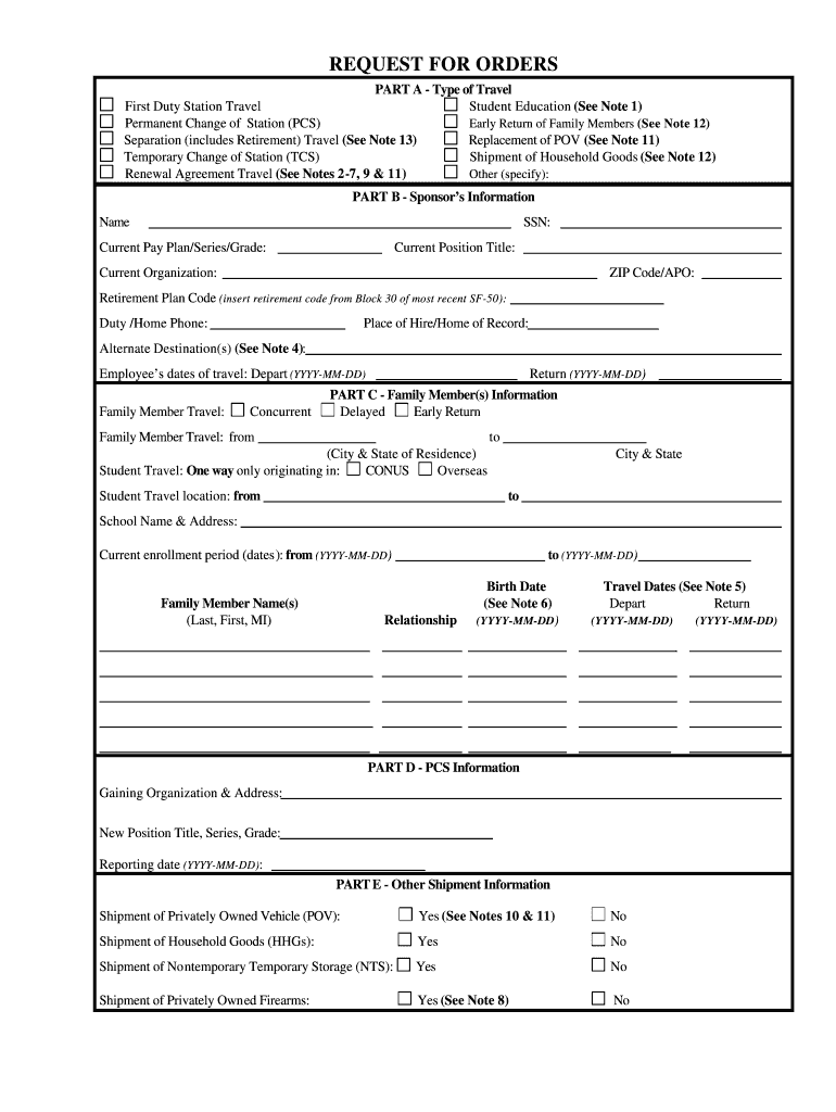 Request for Travel Orders Worksheet  DoDEA  Dodea  Form