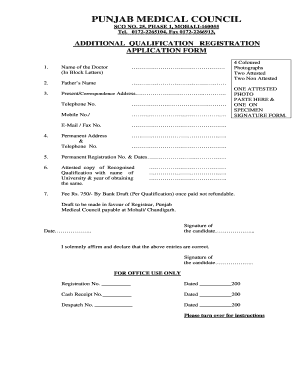 Punjab Medical Council Registration Form Additional Qualification