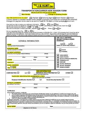 TRANSPORTATIONCARRIER NEW VENDOR FORM J B Hunt