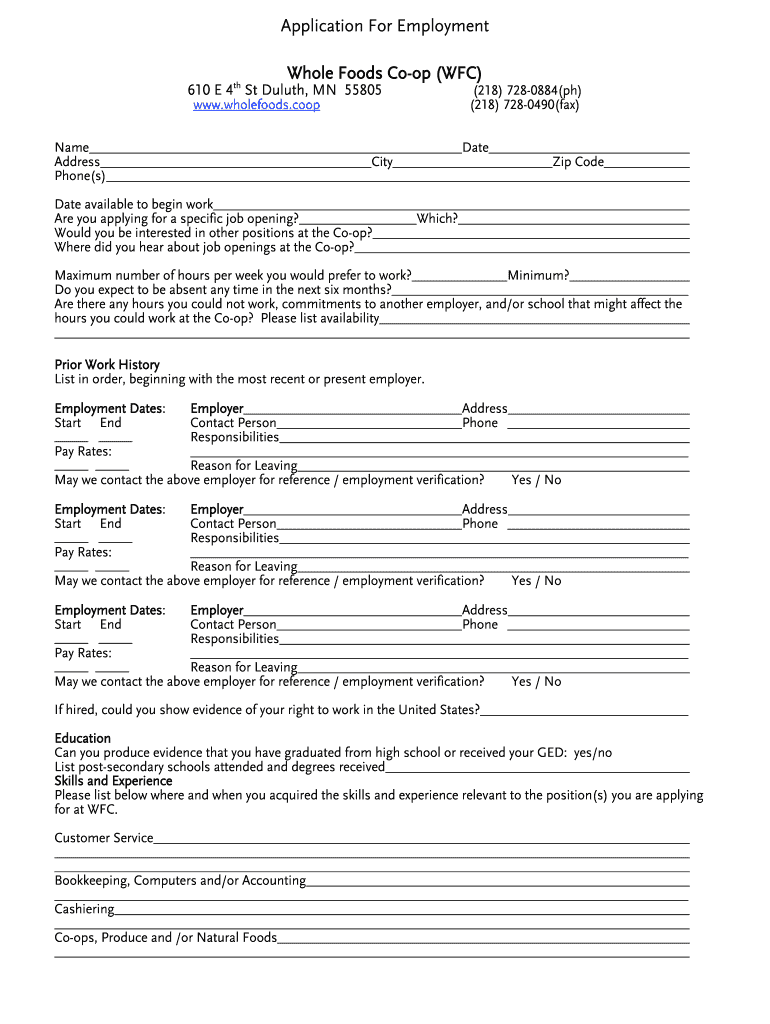 Whole Foods Online Job Application Form 2006: get and sign the form in seconds