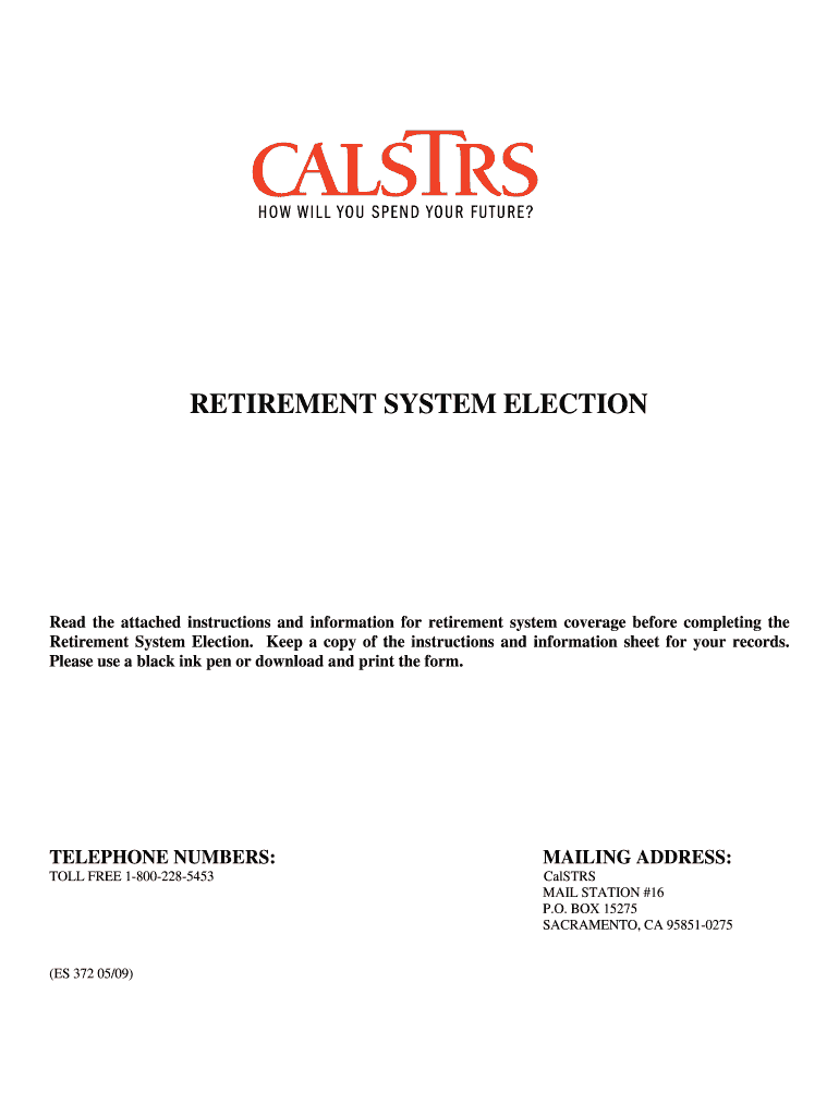 CalSTRS Retirement System Election Form  Sdcoe