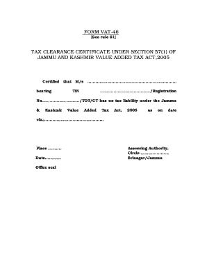 Vat Clearance Certificate  Form