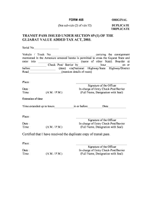 Transit Pass Issued under Section 69 Form