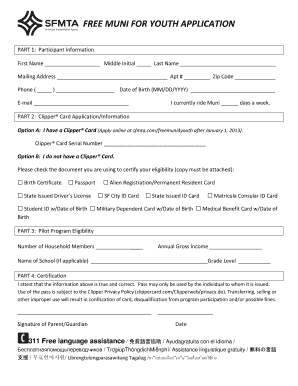 Muni for Youth Program Application Online Form