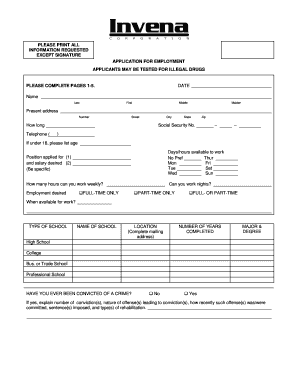 Invena Job Application  Form