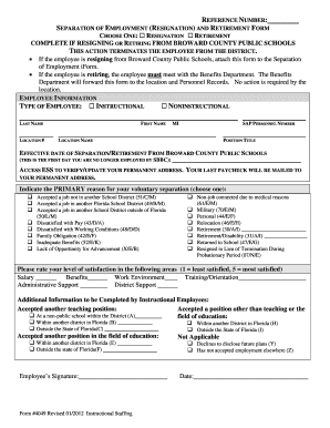  ResignationRetirement Form Broward County Public Schools Broward K12 Fl 2012-2024