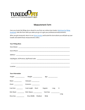 Tuxedo Measurement Form PDF