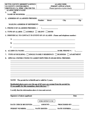 Alarm Permit Application Butte County  Form