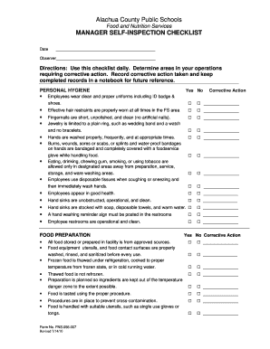 Food Service Manager Self Inspection Checklist  Form