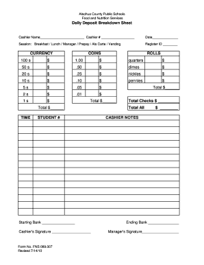 Deposit Sheet  Form