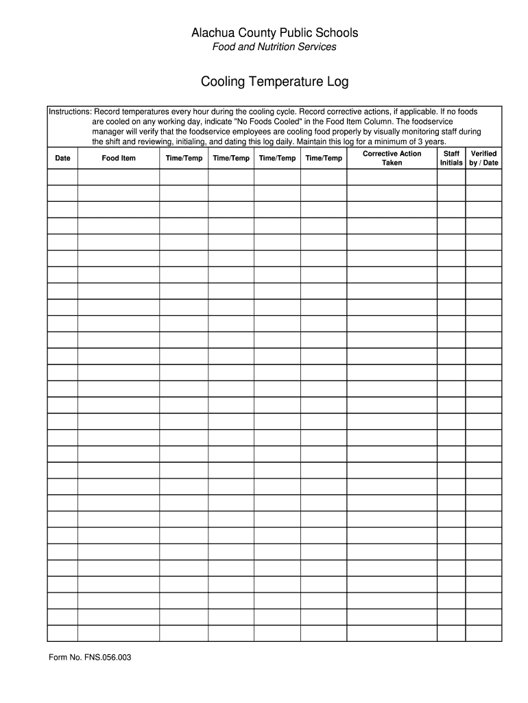 Cooling Log Template  Form