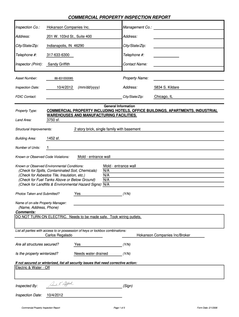 Commercial Property Inspection Checklist  Form