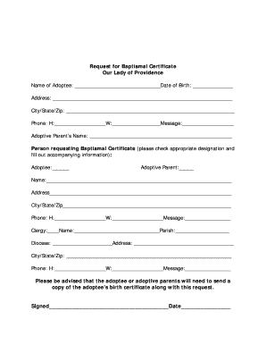 Baptism Form Catholic