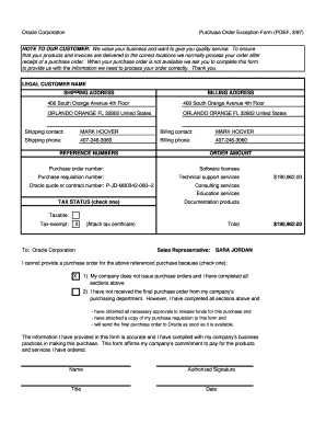 Purchase Order Exception Form