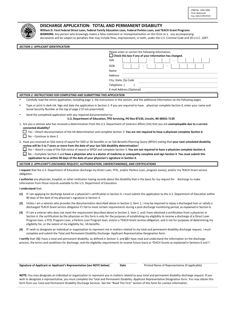  Discharge Application Sign in 2016